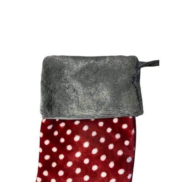 Dog Paw Christmas Stocking Red Polka Dot Plush Gray Top 18” Pet Used - Picture 3 of 10
